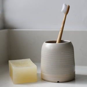 Handmade Toothbrush Pot with a Grey Glaze