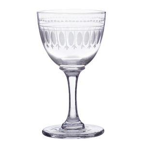A hand blown and hand engraved liqueur glass from The Vintage List