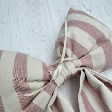 Load image into Gallery viewer, Handmade large bow in ticking stripe linen
