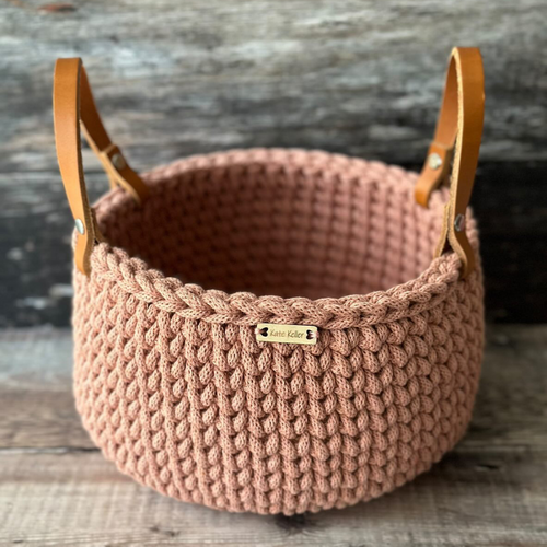 The Handmade basket in classic size made from recycled cotton cord in a beautiful blush pink