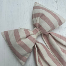 Load image into Gallery viewer, Handmade large bow in ticking stripe linen
