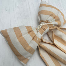 Load image into Gallery viewer, Handmade ticking stripe bow in mustard and cream linen
