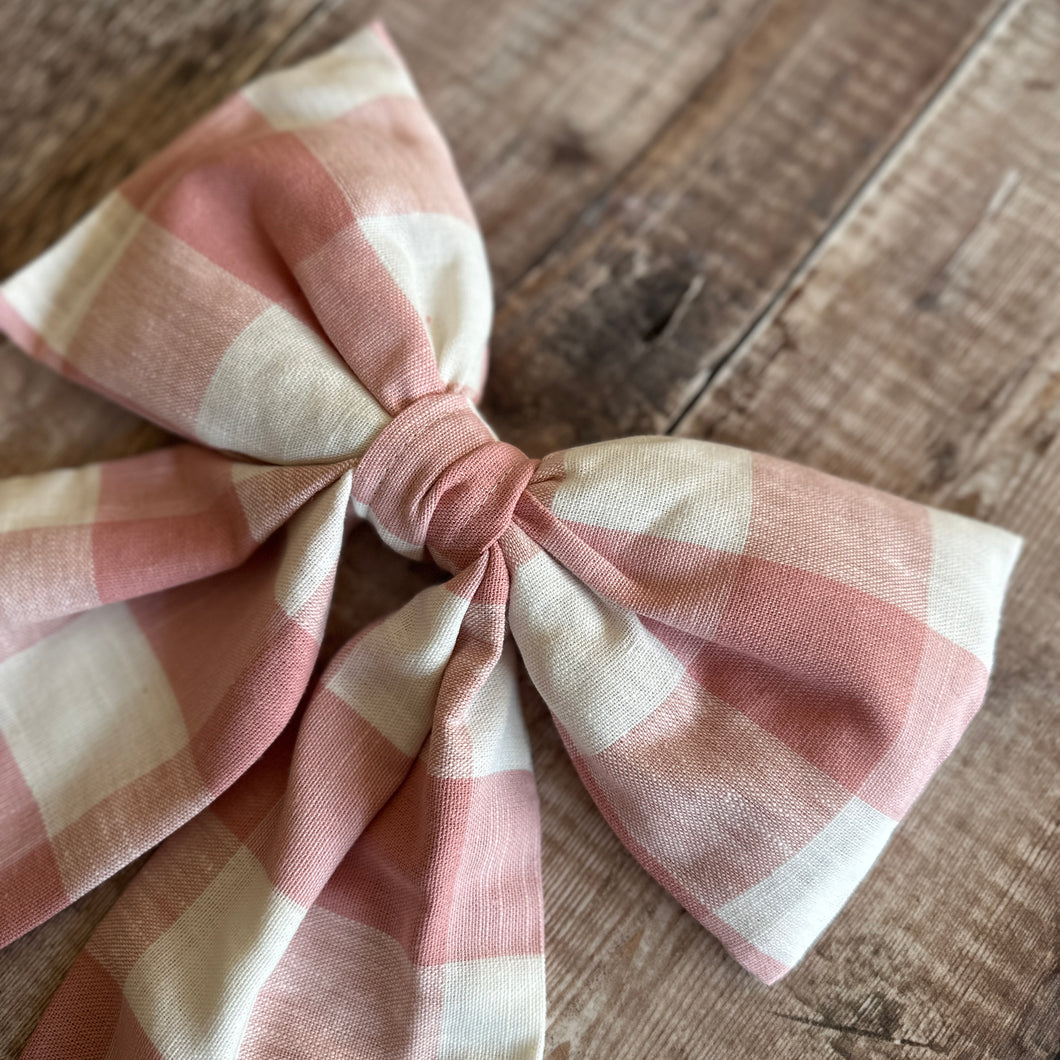 Large Handmade Bow in Pink Gingham
