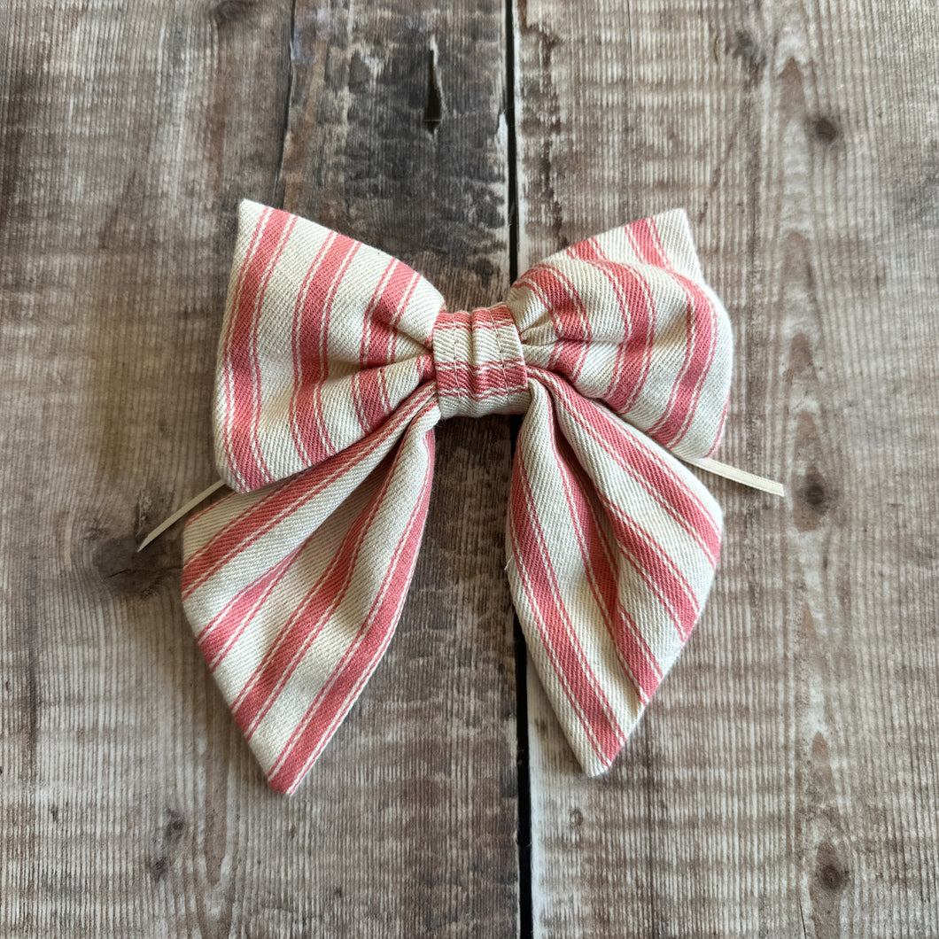 Handmade Mini Bow in Candy Pink Ticking Stripe