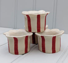 Load image into Gallery viewer, A group of handmade tealight holders in red stripe from Sea Bramble Ceramics