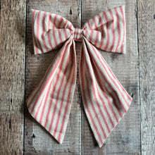 Load image into Gallery viewer, Handmade Large Bow in Candy Pink Ticking Stripe