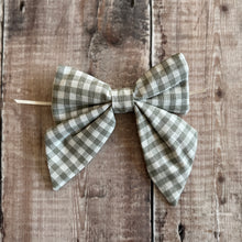 Load image into Gallery viewer, Mini Handmade Bow in Sage Green Gingham
