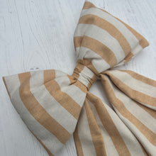 Load image into Gallery viewer, Handmade ticking stripe bow in mustard and cream linen
