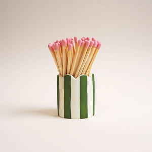 Scalloped Match Striker  - Olive Green with Pink Matches