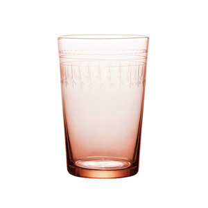 Hand Blown and Hand Engraved Rose Glass Tumbler in Ovals Design - The Vintage List