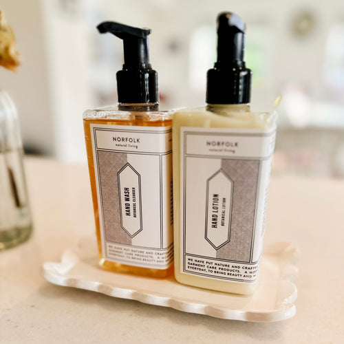 Handmade Ceramic Scalloped Bottle Tidy on a kitchen counter