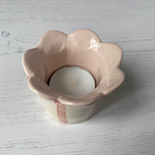 Load image into Gallery viewer, The pastel pink inside of the Handmade Tealight Holder  - Daisy Scalloped Edge by Sea Bramble Ceramics