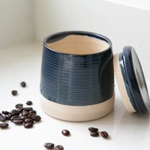 Load image into Gallery viewer, Handmade Lidded Pot in a Navy Glaze with Coffee Beans