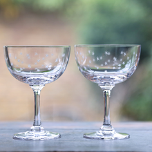 Load image into Gallery viewer, A pair of champagne saucers in Stars design from The Vintage list
