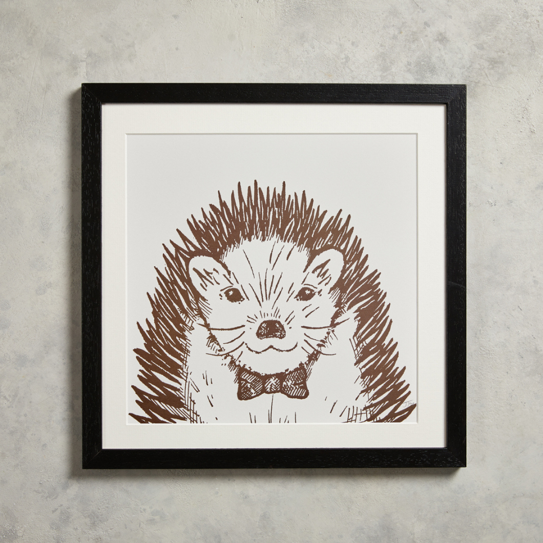Arthur Hedgehog is an original print from the woodland creature series by Herefordshire Interior & Textile Designer Jan Jay Design.
