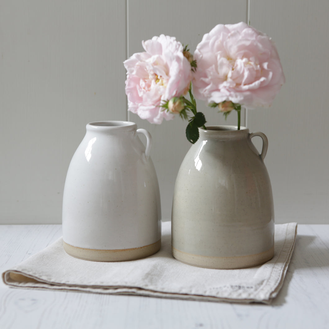 Rustic Bud Vase with Handle - White Glaze