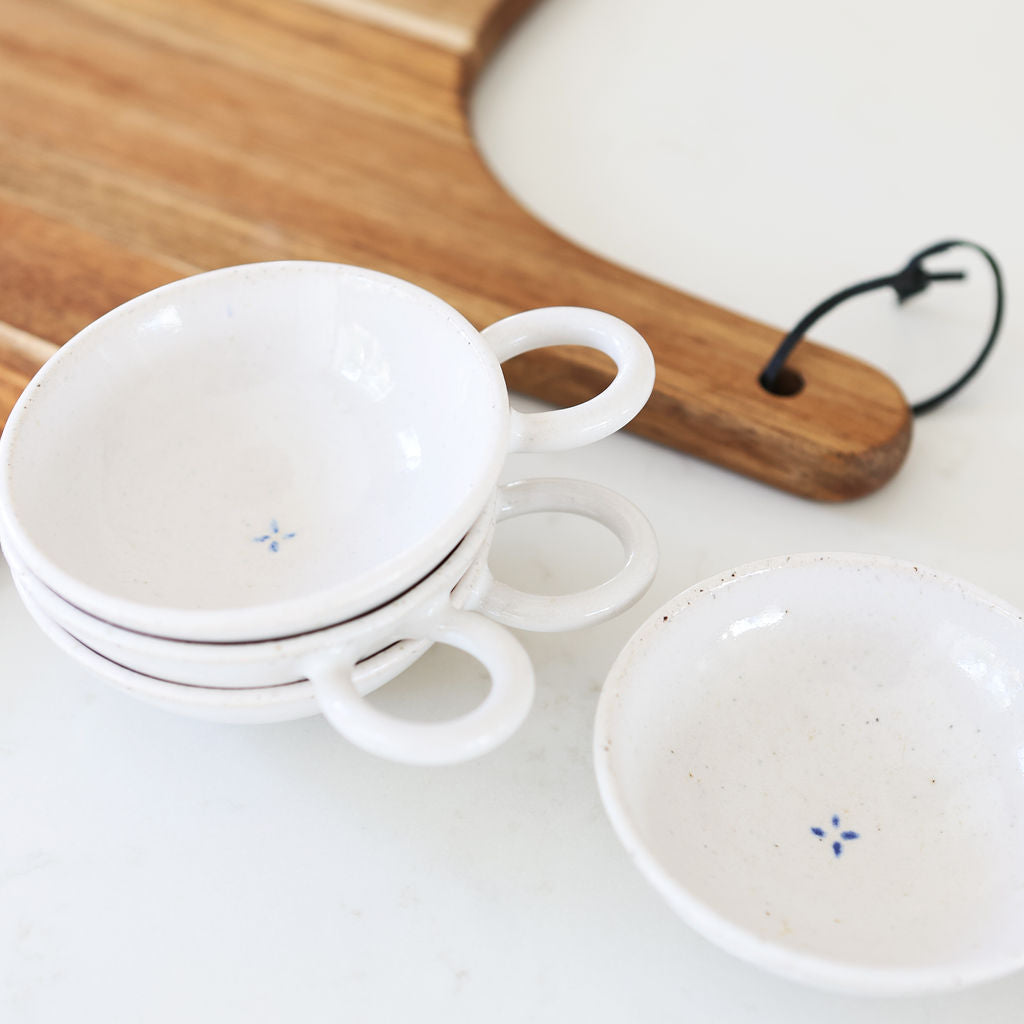 Handmade Ceramic Scoop with handle and a hand painted French flower in the middle