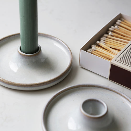 Rustic Handmade Candle Holder in a French Opal Glaze