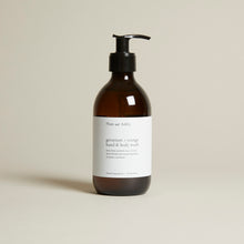 Load image into Gallery viewer, Plum &amp; Ashby&#39;s brand new wash and lotion collection presents the Geranium &amp; Orange hand and body wash.    Made in the UK and bottled in apothecary style glass bottles, their wash is made with natural essential oils.  This fragrance boasts floral sweet tones with a fresh energising citrus aroma, softened by warm and delicately spiced undertones.  