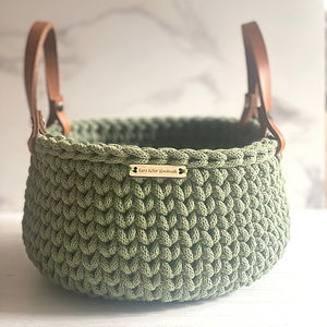 Handmade crochet basket from kate Keller handmade - in eucalyptus green