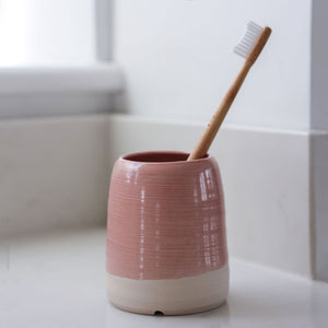 Handmade Toothbrush Pot in a Pink Glaze - Exclusive to Rhubarb & Hare