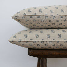 Load image into Gallery viewer, Handmade Cushions by Olive &amp; Daisy in their Storm Blue Indian Summer linen backed with Storm Blue Anneli Linen and Piped with Storm Blue Indian Summer 