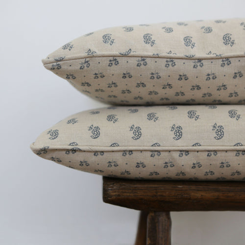 Handmade Cushions by Olive & Daisy in their Storm Blue Indian Summer linen backed with Storm Blue Anneli Linen and Piped with Storm Blue Indian Summer 