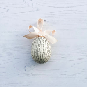 Handmade Book Paper Egg Decoration with Pale Pink Ribbon