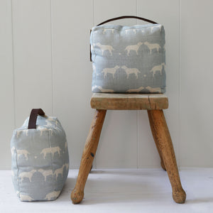 Handmade Doorstop in Olive & Daisy Pacific Blue Blotch Linen