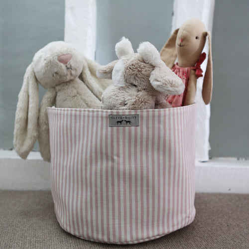 Children's handmade storage tidy in pink stripes