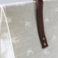 Load image into Gallery viewer, The perfect attention to detail shown on the leather strap of this handmade luxury washbag from Olive &amp; Daisy