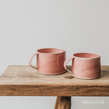 Load image into Gallery viewer, Two handmade mugs from Barton Croft in their beautiful and distinct Rhubarb glaze