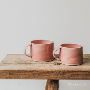 Two handmade mugs from Barton Croft in their beautiful and distinct Rhubarb glaze