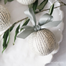 Load image into Gallery viewer, Handmade Book Paper Bauble with Sage Green Ribbon