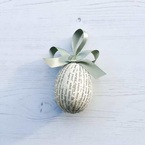 Handmade Paper Egg with Sage Green Ribbon