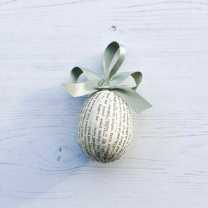 Handmade Paper Egg with Sage Green Ribbon