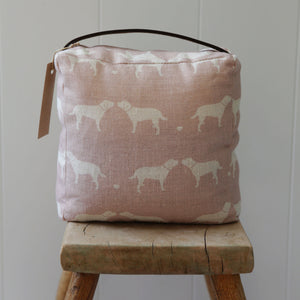 Handmade Doorstop in Olive & Daisy blotch pink linen