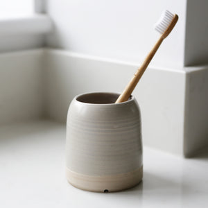 Handmade Toothbrush Pot with Grey Glaze