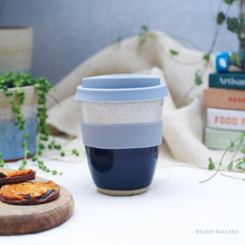 Load image into Gallery viewer, The Handmade Travel Mug with band from Libby Ballard Ceramics - with Midnight Blue Glaze