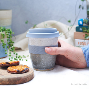 Handmade ceramic travel mug made by Libby Ballard Ceramics