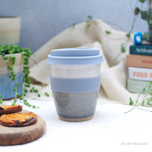 Load image into Gallery viewer, Handmade travel coffee mug in Misty Morning Glaze