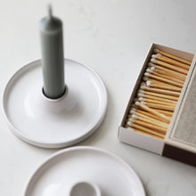 Load image into Gallery viewer, A handmade ceramic candle holder in a white glaze.  With a vintage French feel.