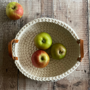 Handmade crochet basket made by Kate keller Handmade.  Perfect for a fruit or bread basket or post!  In Natural cotton cord